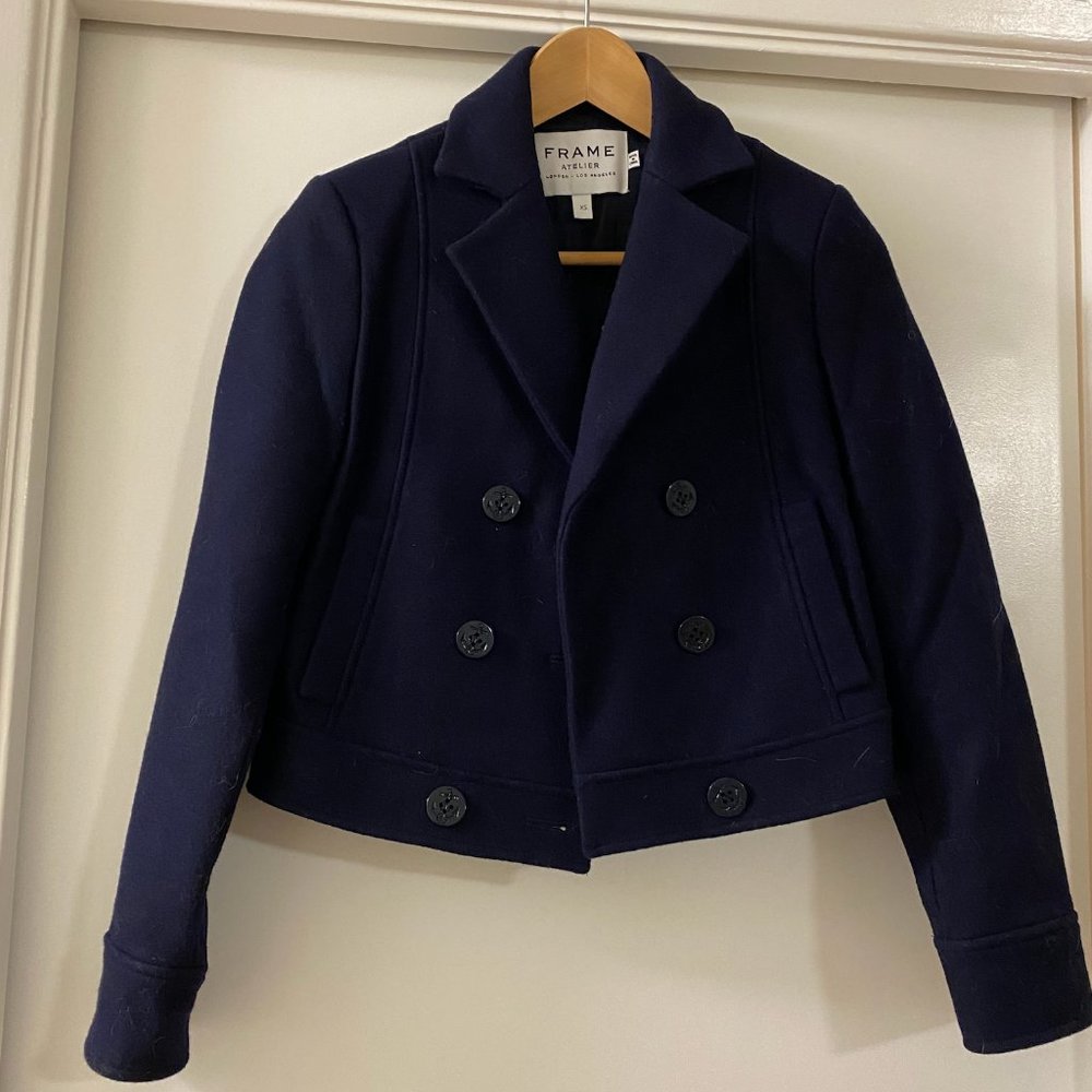 Frame Atelier Cropped Wool Double-Breasted Navy Jacket XS